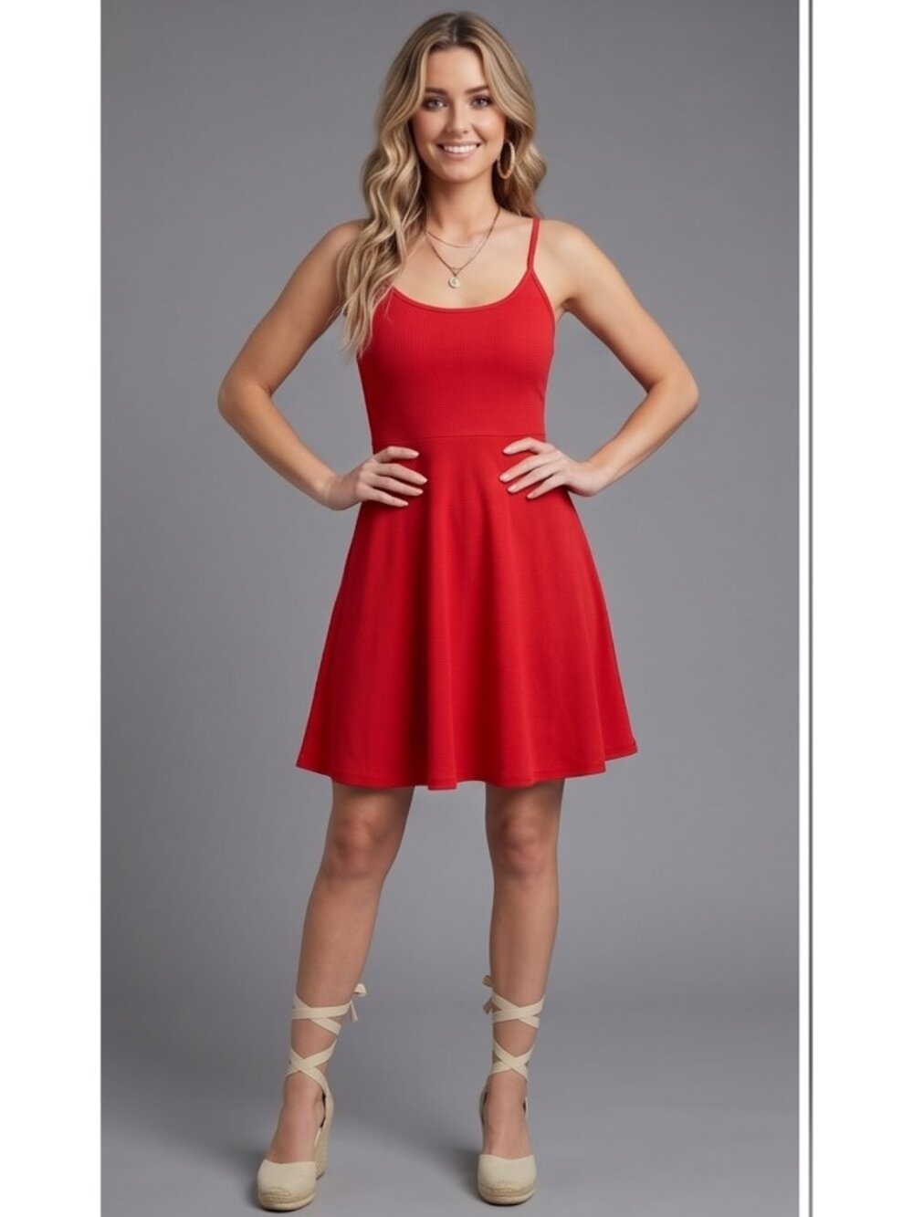 Flare Hem Cami Dress Red